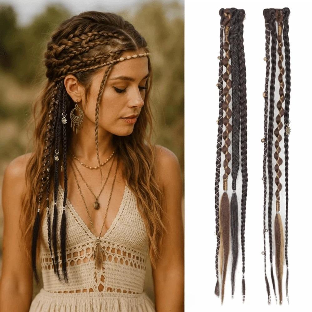 Peruca de 16 Polegadas Apliques de Cabelo Sintético Feito à Mão Trança Longa com Presilha para Uso Diário Festa