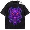 Unisex Washed Black Vintage Tshirt Pokemon Gengar Purple Flame Highquality Fabric for Home Leisure Travel Shopping