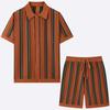 Men's 2 Piece Outfits Summer Short Sets Vintage Knit Button Down Shirt Short Sleeve Polo Casual Beach Suits Shirt Top and Shorts Matching Set for Male