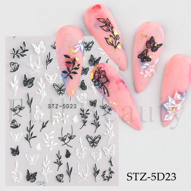 3D Floral Nail Art Stickers: Camellia & Tulip Embossed Adhesive Designs