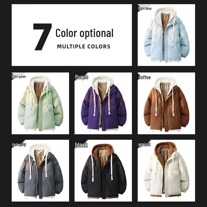 JEANSWEST Unisex Fake Two-Piece Hooded Padded Jacket