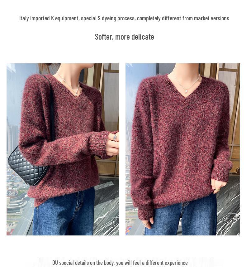 Versatile Women's Cashmere Knit V-Neck Top - Loose Fit, Slimming, Warm for Autumn/Winter