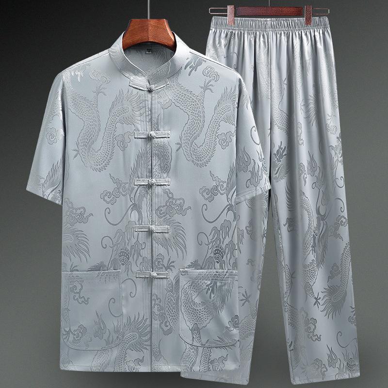 

Мужской традиционный ханьфу атласный комплект: Костюм Тан с жаккардовой вышивкой для людей среднего и пожилого возраста Small - 39/165