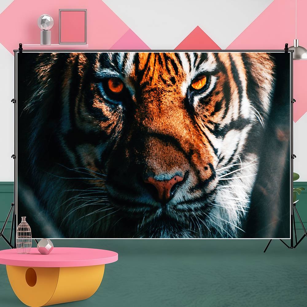 3D Dream Tiger Animal Background For Photography Bunny Easter Eggs Vintage Wood Board Kids Birthday Party Decor Backdrops