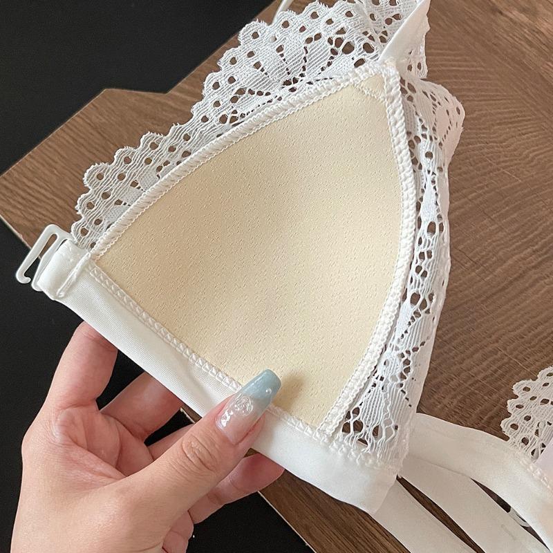 Black Lace Triangle Bralette Front Closure Wireless Thin Straps Everyday Comfort Lingerie