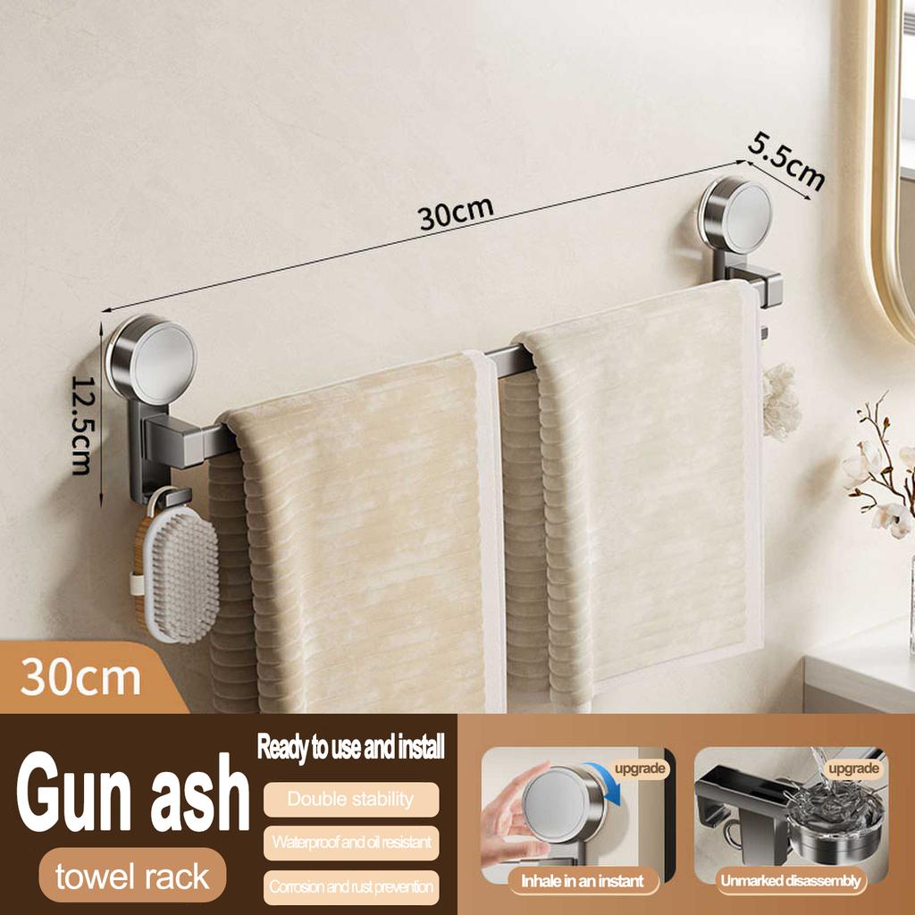 Strong Suction Cup Towel Bar Stainless Steel Bathroom Towel Rack No Drill 10KG Heavy Duty Waterproof for Bathroom/Kitchen
