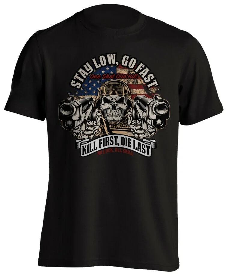 

Футболка с изображением американского флага, военного снайпера, черепа, стрелок, патриотическая, 100% хлопок, с круглым вырезом, коротким рукавом, повседневная мужская футболка, размер S-3XL XXXXXL чёрный