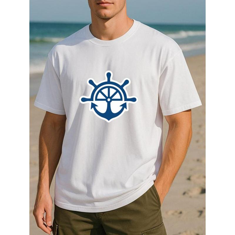 Европейские размеры | Принт с морским рулем и якорем | Удобный и дышащий повседневный спортивный топ для мужчин S