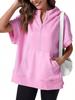 Women's Oversized Half Zip Hoodie Short Sleeve Pullover Sweatshirt Top with Pockets