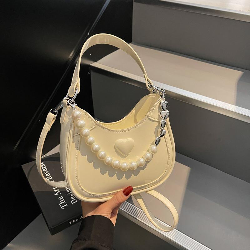 Niche love bag women's bag new fashion pearl handbag texture women's crescent messenger bag