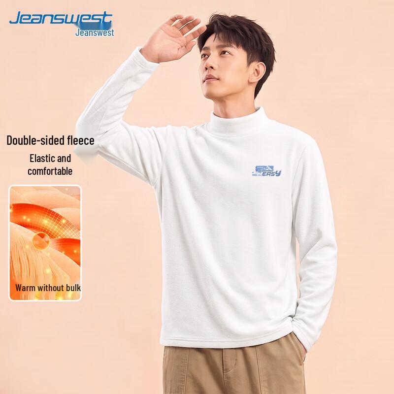 Jeanswest Men's Fleece-Lined Thermal Mock Neck Long Sleeve T-Shirt