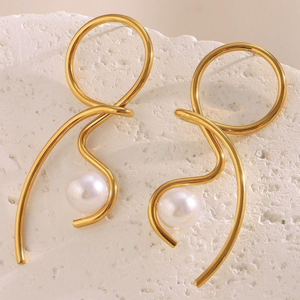Waterproof Imitation Pearl Earrings Stainless Steel Statement Earrings  Women's Jewelry