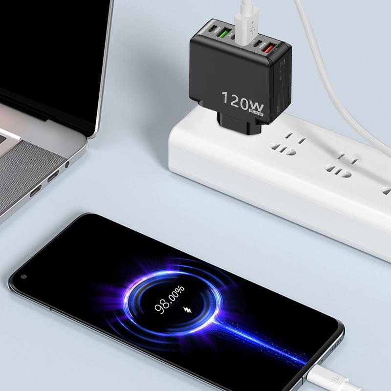 120W Fast Charger Six Ports Wall Plug Adapter USB C Charger Block Fast-Charging USB Charging Station For iPhone Samsung