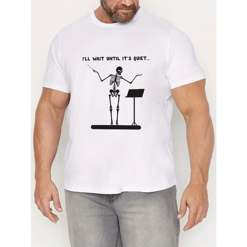 

Летняя футболка большого размера для мужчин с графическим изображением дирижера-скелета - Повседневная футболка с коротким рукавом, дышащая, машинная стирка, БОЛЬШОЙ РАЗМЕР 2XL белый