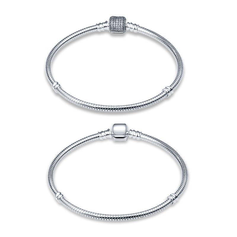 Nuevo en Plata de Ley 925 Original Pulsera de Cadena de Serpiente Se Adapta a Cuentas de Charms Originales de 3 mm Para Mujeres Pulseras de Corazón Joyería Regalos