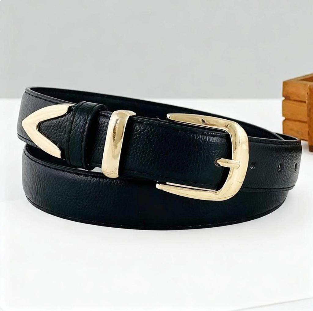 Versatile Korean Decorative Ladies Leather Dress Belt with Retro Gold Pin Buckle
