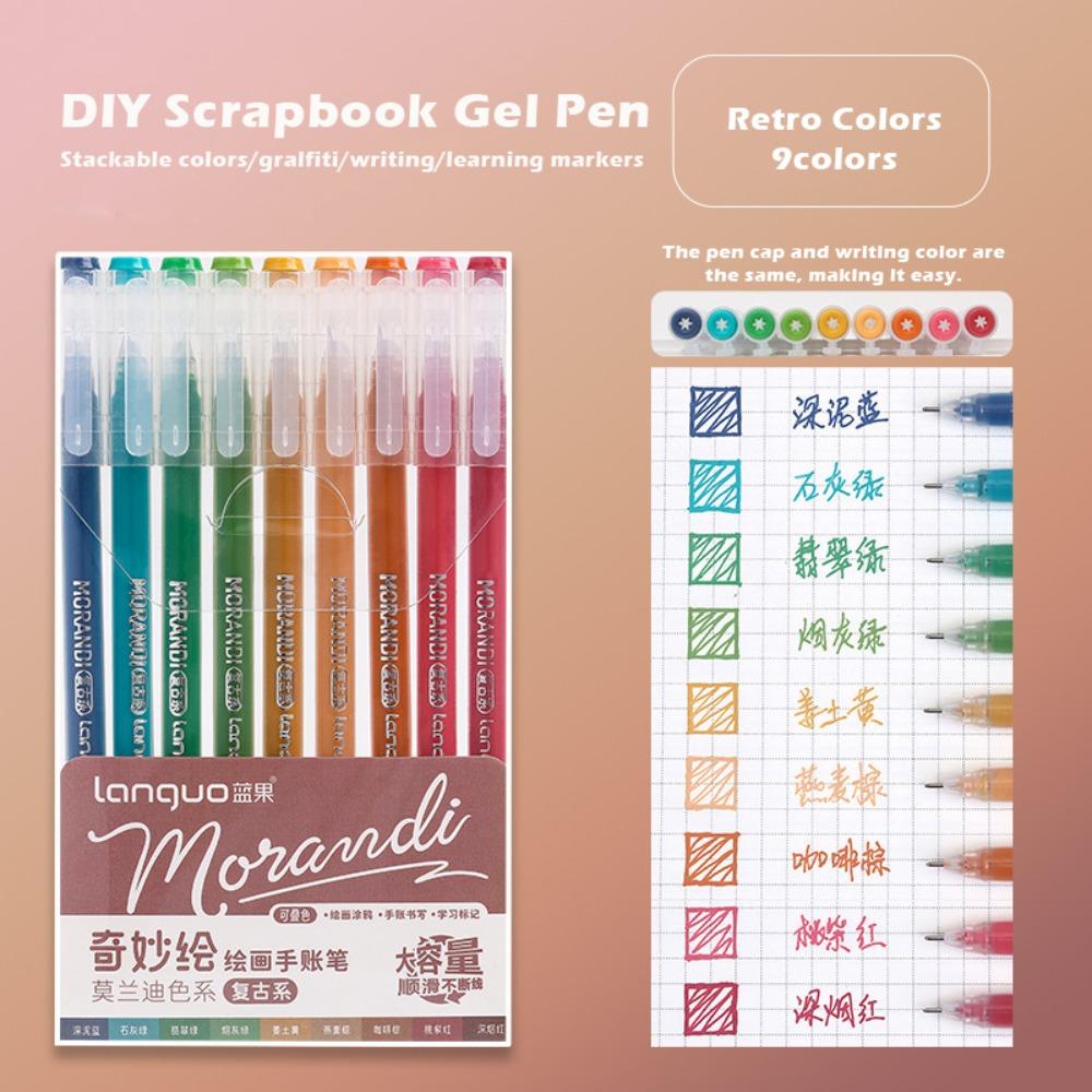 

9pcs New Color Series Color Gel Pen Large Capacity Highlighter Pen Cartoon Art Markers Students 09