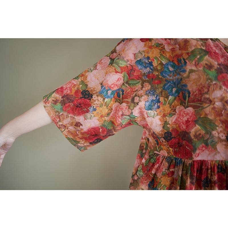 DIMANAF New 2026 Summer Beach Women Plus Size Lady Long Dress Loose Oversize Maxi Fashion Floral Print Cotton