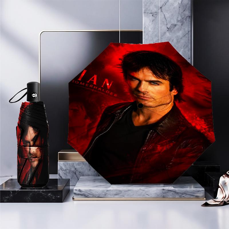 Damon Salvatore Romance Umbrella Folding umbrella, automatic umbrella 8-Frame for Travel, camping Use Gift for Halloween Christmas