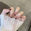 New Year's Autumn and Winter Burgundy French Whitening Wearing Nail Fake Nail Patch Nail Art Flash Nail Ins Wind Nail Art