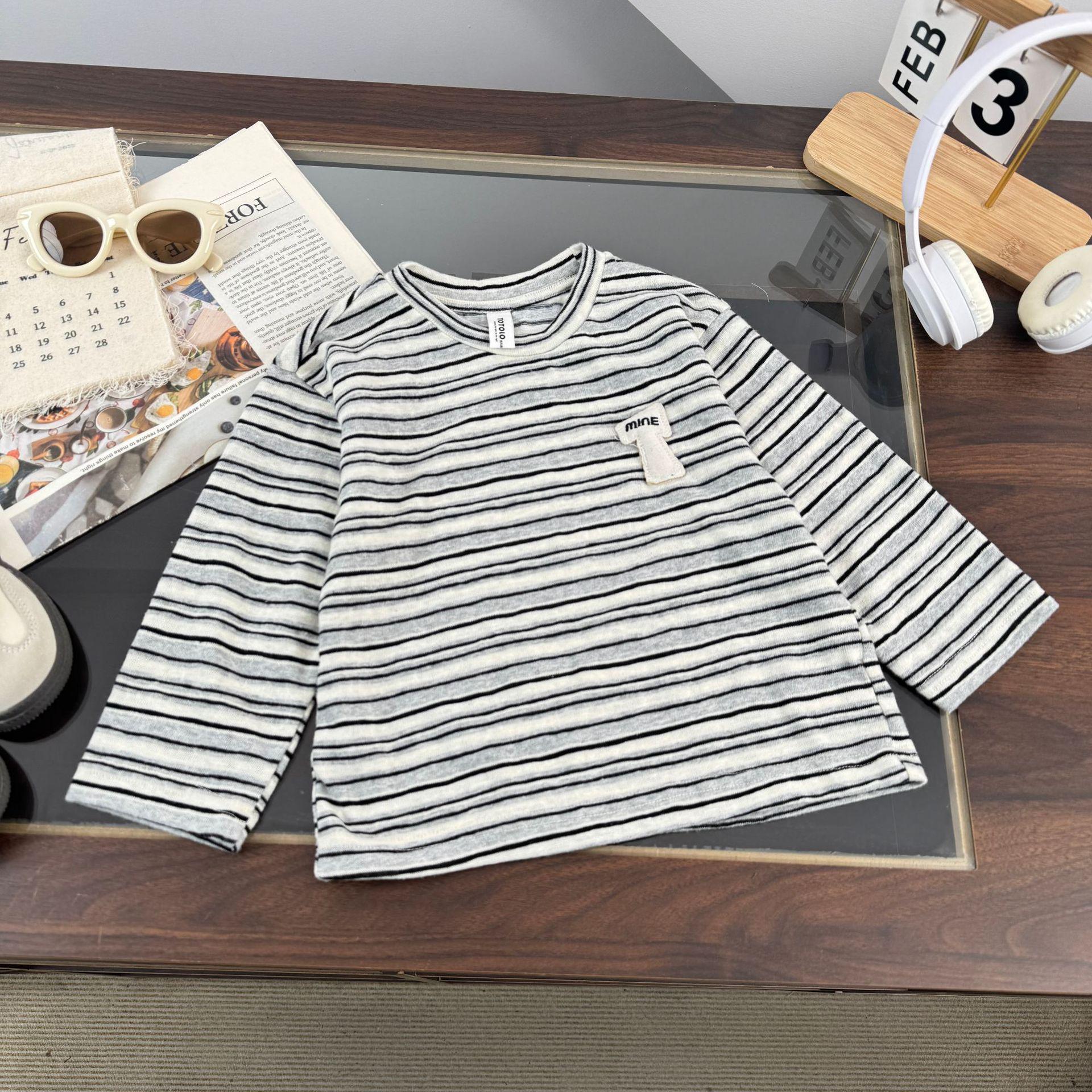 2026 Spring Boys Striped Long-Sleeve Cartoon Pullover T-Shirt 90 cm