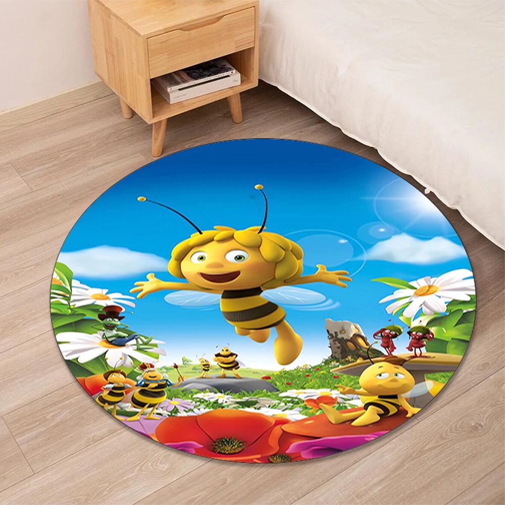 Maya the Bee Printed Round Rug Carpet Chair Rug Area Rug Entryway Doormats,for Office Chair Living Room Bedroom Kitchen Room.