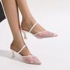 Fashion Baotou Fine Heel Slippers Women's Summer New Pointed Toe Shallow Mouth Embroidered Mesh Yarn Non-slip Wear-resistant High Heels