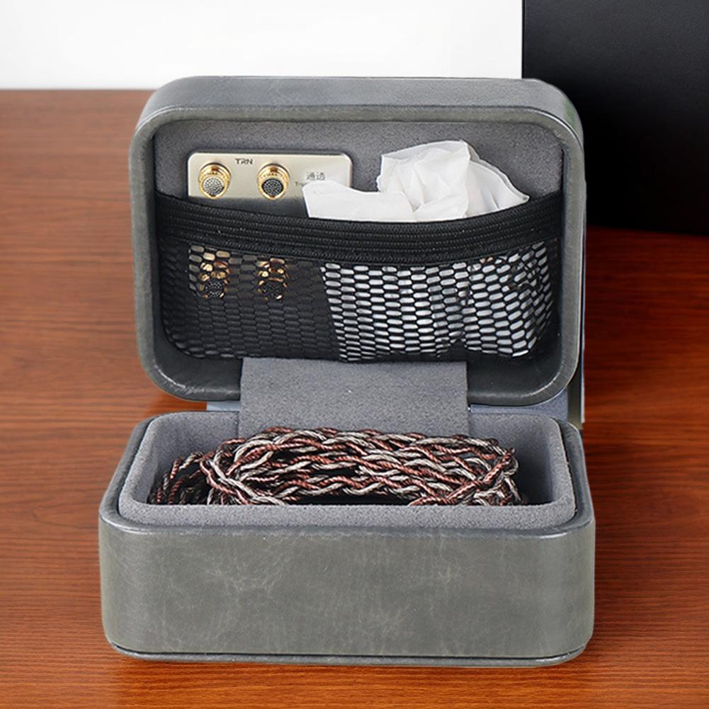 Earphones Bag Case Automatic Magnetic Closure Earphone Carrying Case Holder PU Leather for Wired Earbuds USB Cable Wall Charger