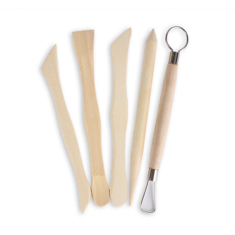 5-Piece Pottery & Polymer Clay Sculpting Tool Set with Wooden Knife