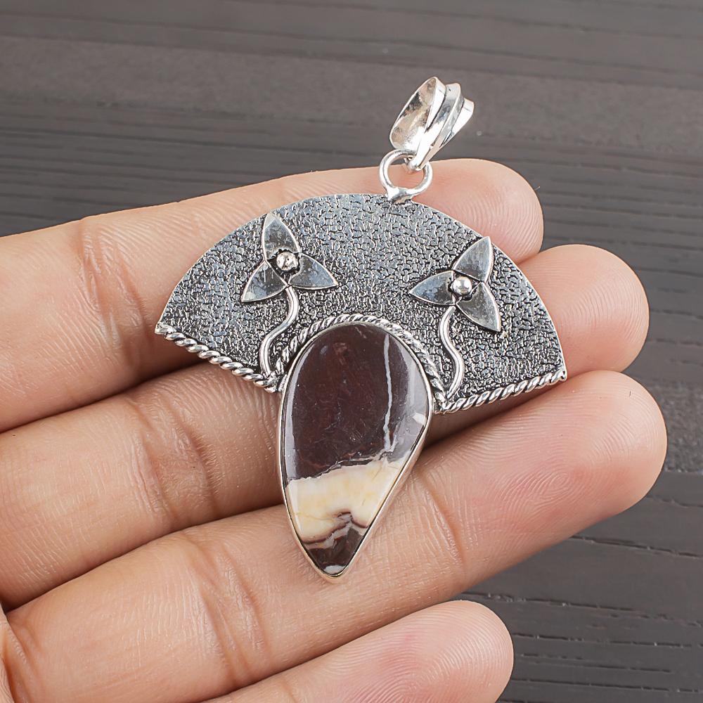 Natural Coffee Bean Jasper Gemstone 925 Sterling Silver Jewelry  Pendant 1.86  AJP-2002