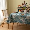 French Rural Tassels Tablecloth,Flower Oil Painting Pattern Rectangle Dust-proof Cover For Tea Table Wedding Dining Room Decor