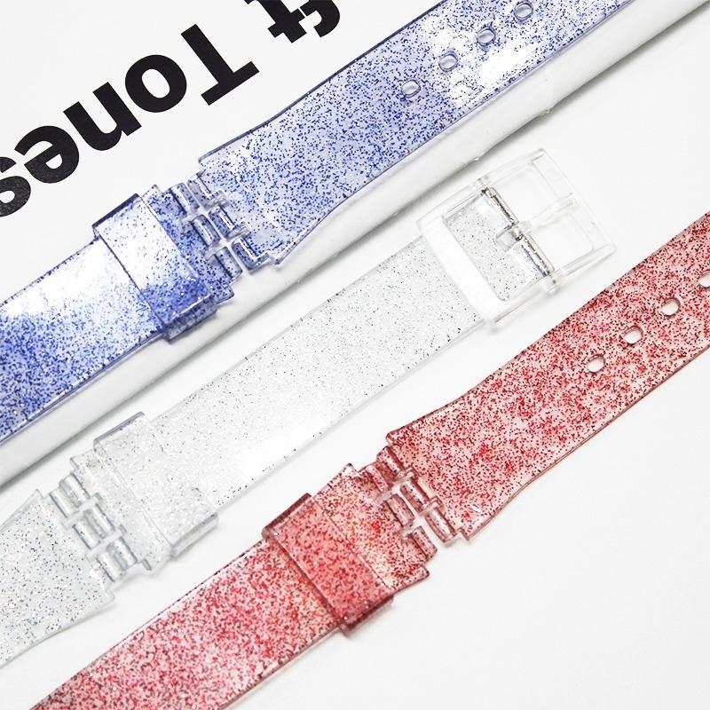 New Shiny Glitter Strap Wristband Transparent Flash for Swatch SUOB704 Silicone Rubber Watchband Waterproof Bracelet 17mm 19mm