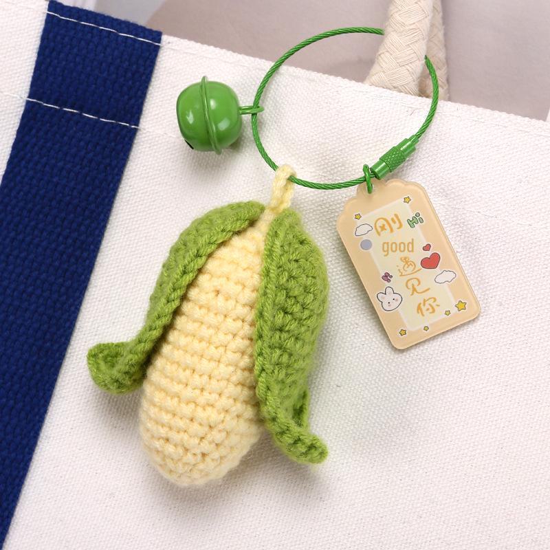 Handmade Knitted Corn, Tomato & Persimmon Keychain Pendant - Cute Ornament & Small Gift