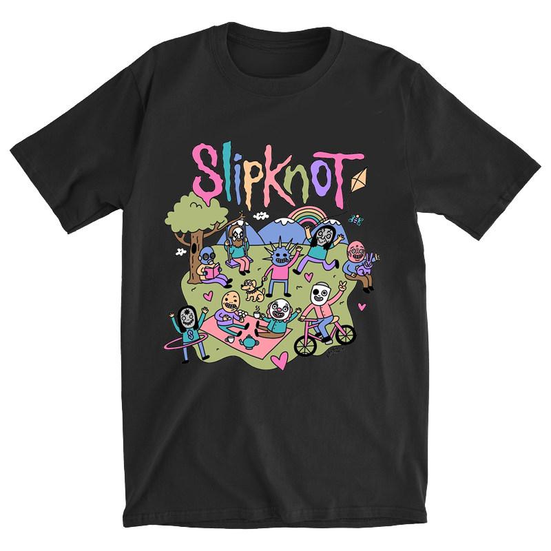 Slipknot Metallica KORN Heavy Metal Rock Cartoon Band T-Shirt 100% Cotton Graphic Tee Men Women Summer Streetwear Top