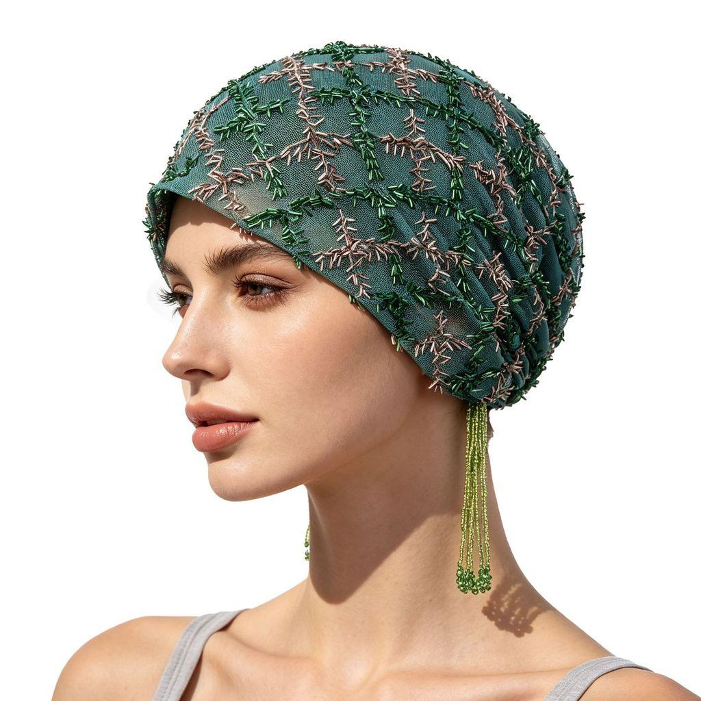 Satin Polyester Fringe Headscarf With Beaded Tassels For Fashionable Women