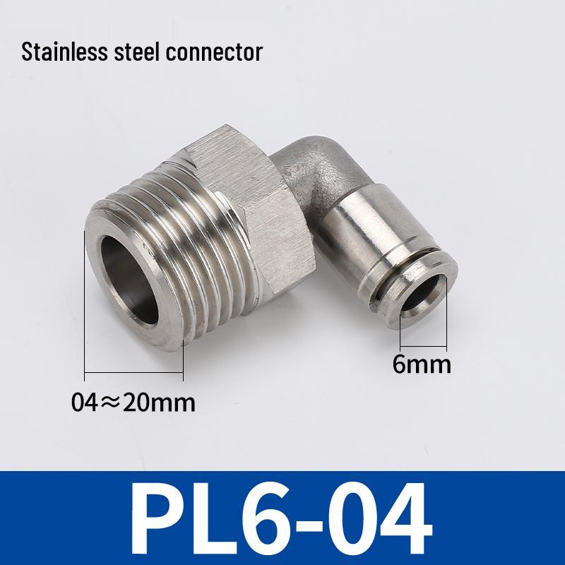 304 Stainless Steel Threaded Pneumatic Air Hose Quick Connect Fitting, PC/PL Options: 8-02, 4-M5, 6-01, 10-03.