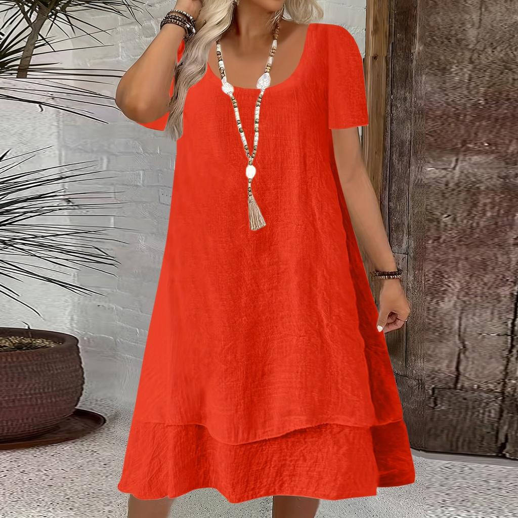 Womens Summer Dresses Short Sleeve Round Neck Loose Sundresses