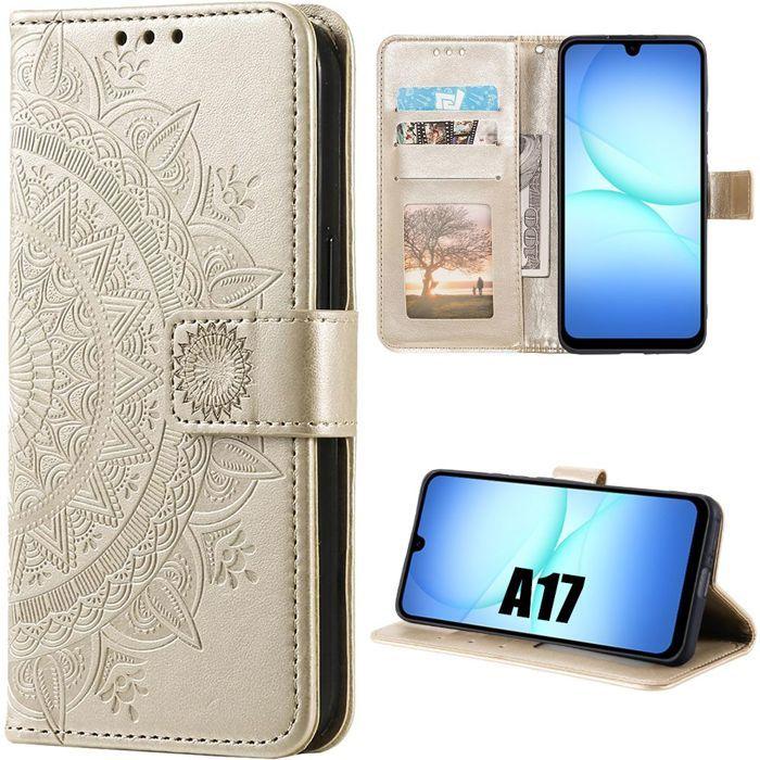 Coque de Protection - BOOLING - Samsung Galaxy A17 5G/4G - Cuir Synthétique Motif Mandala Doré