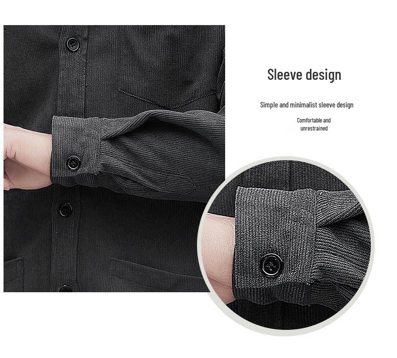 Men's Autumn Long Sleeve Velvet Corduroy Jacket with Real Pockets - Solid Color Casual and Trendy Shirt