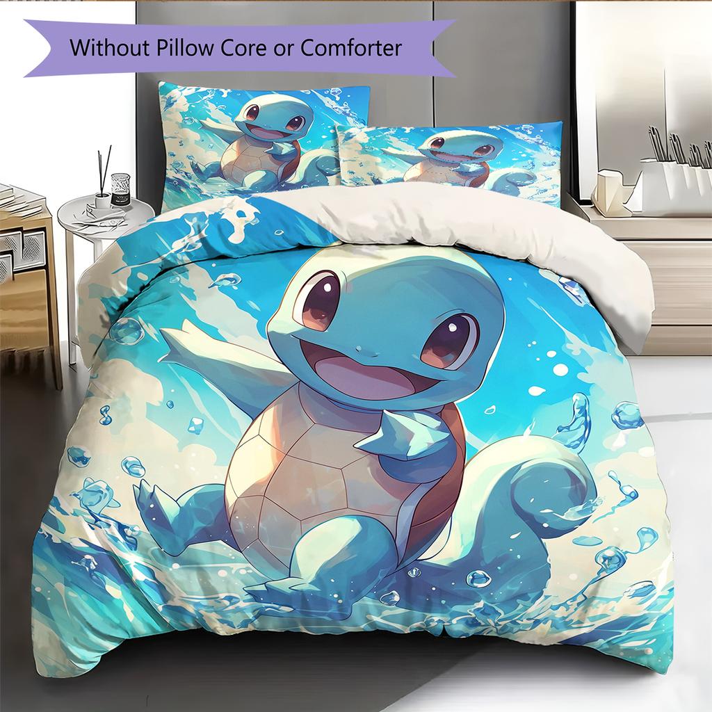 Squirtle Muster Bettwäsche Heimdekoration Geburtstagsgeschenk (1 Bettbezug + 2 Kissenbezüge, ohne Füllung)
