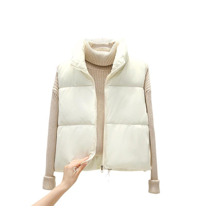 New Winter Cotton Vest for Women, Versatile Loose and Fashionable Korean Version, Slim and Simple Stand Collar Short Horse Clip Jacket