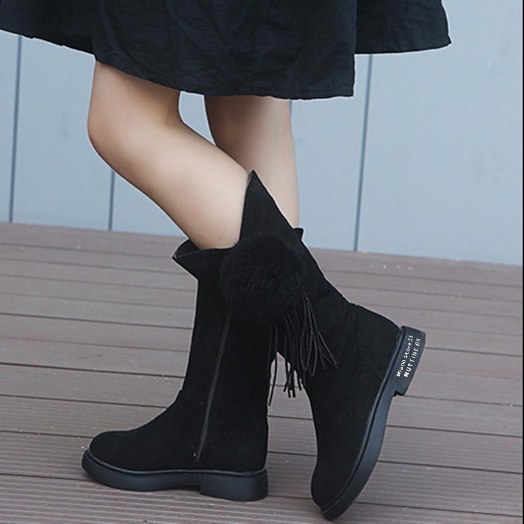 Toddler Infant Kids Baby Princess Plus Velvet Knot Shoes Fashion Leather Boots