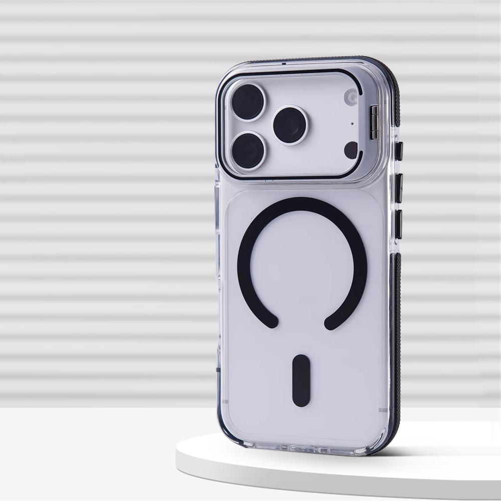 Invisible Alloy Lens Stand Magnetic Armor Case For iPhone 17 Air 16 15 14 Plus 13 12 Pro Max Magsafe Anti-Slip Transparent Cover