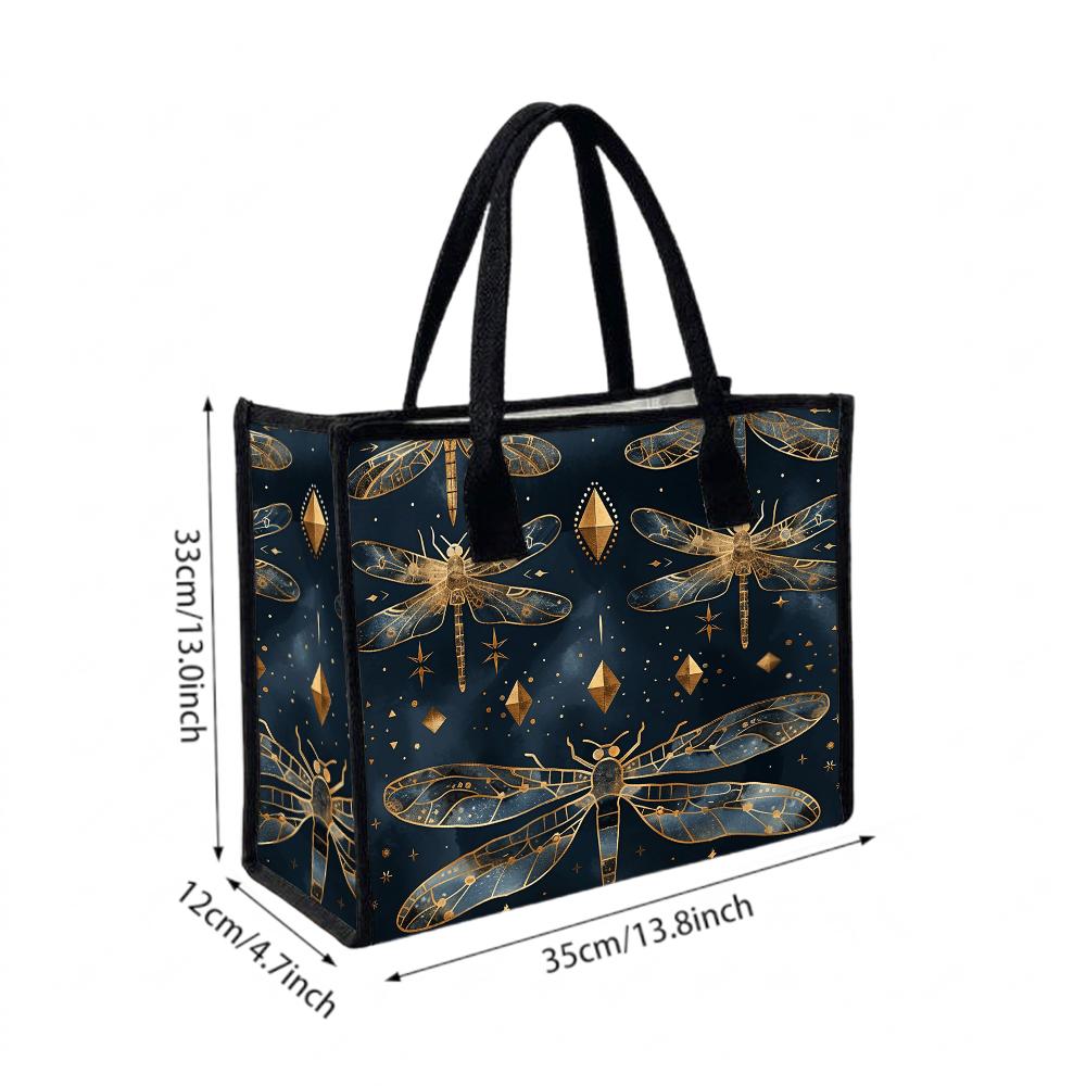 Elegant Dragonfly Pattern Tote Bag Fashion Daily Use Large Capacity Commute Shoulder Handbag for Women
