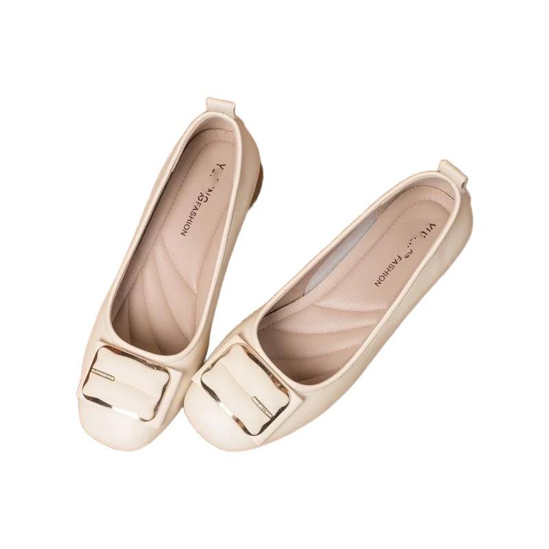 Soft Leather Shallow Mouth Single Shoes 2025 New Spring and Autumn Thick Heel Square Head Beanie Shoes Women's Soft Sole Low Heel One Pedal Mother Sho