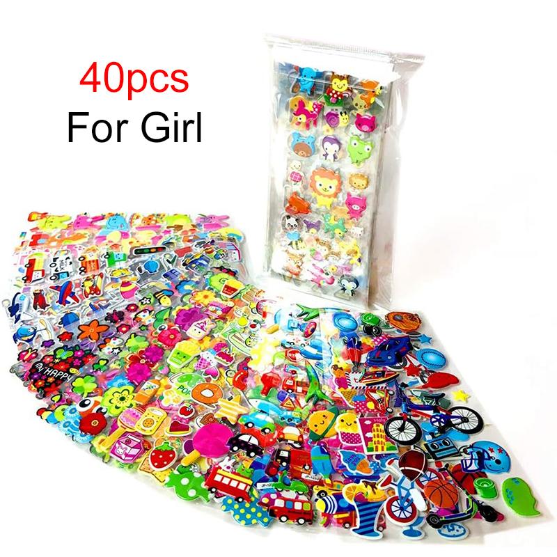 25/40/50/100pcs 3D Bubble Stickers Toys Children Sticker Plastic Cartoon Cute Birthday Gifts for Boys Girls Multiple Styles TMZ