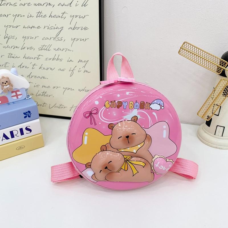 School Bag New Cartoon Hard Shell Small Round Bag Kapibara Cute Eggshell Small School Bag Boys and Girls Snacks Backpack