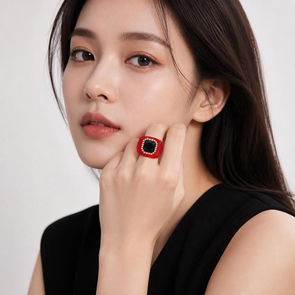 Geometric Finger Ring Resin Square Ring New Rhinestones Ring  Jewelry Accessories