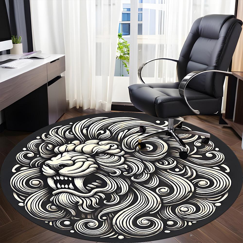 1pc Lion Mandala Office Round Area Rug, Indoor Mat Suitable For Office, Under Office Chairs Bedroom Living Room Home Decor, Room Deco