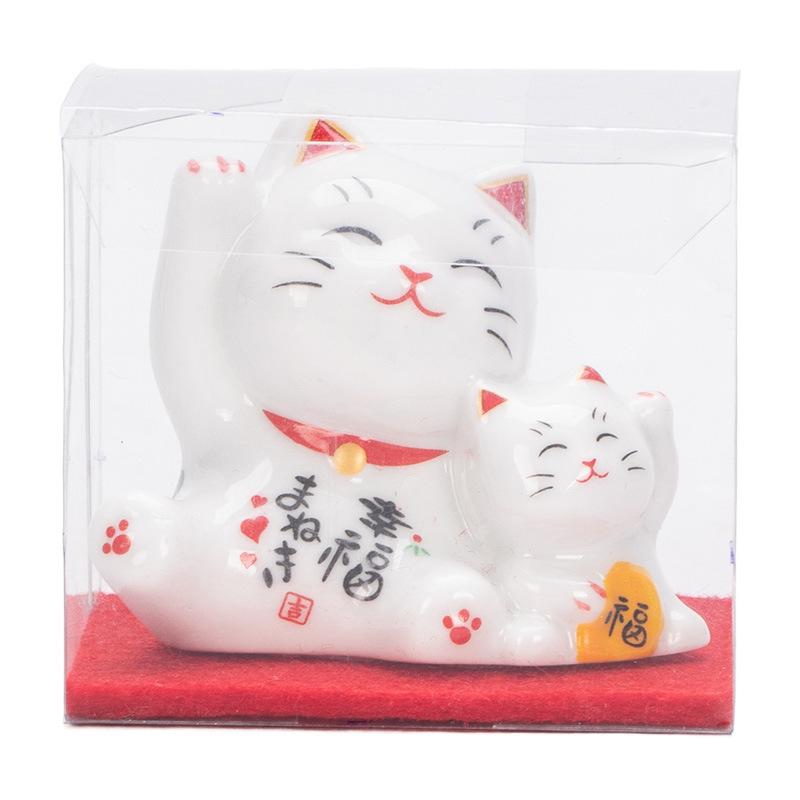 

2,6-дюймовая керамическая фигурка кошки удачи, набор фигурок кошки удачи для ребенка и матери, настольное украшение для автомобиля, украшение Maneki Neko